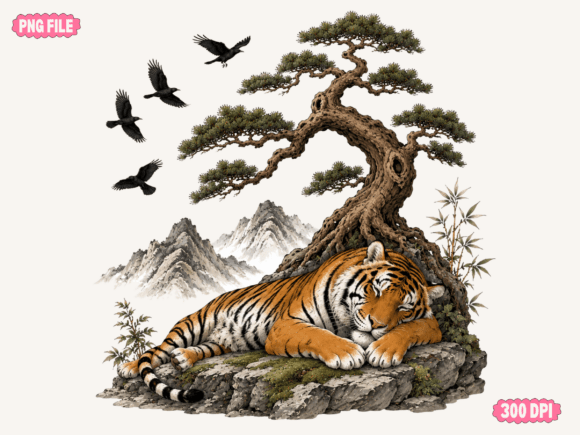 Download Tiger Under Tree Nature Art Print, Mount - Nature Collection