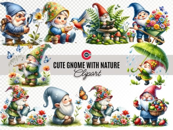 Download Cute Happy Gnome Fun with Nature Clipart - Nature Collection