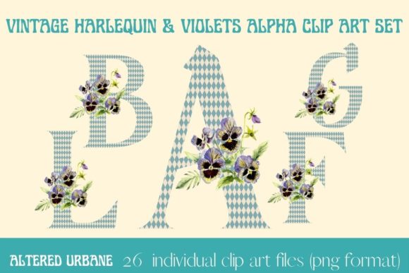 Download Harlequin &amp; Violets Alpha Clip Art Set - Violets Collection