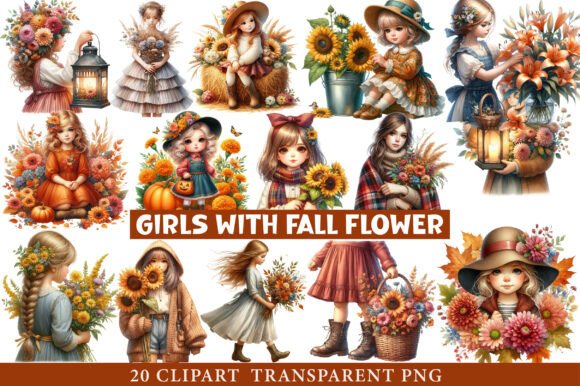 Download Girls with Fall Flower Clipart - Fall flower clipart Collection